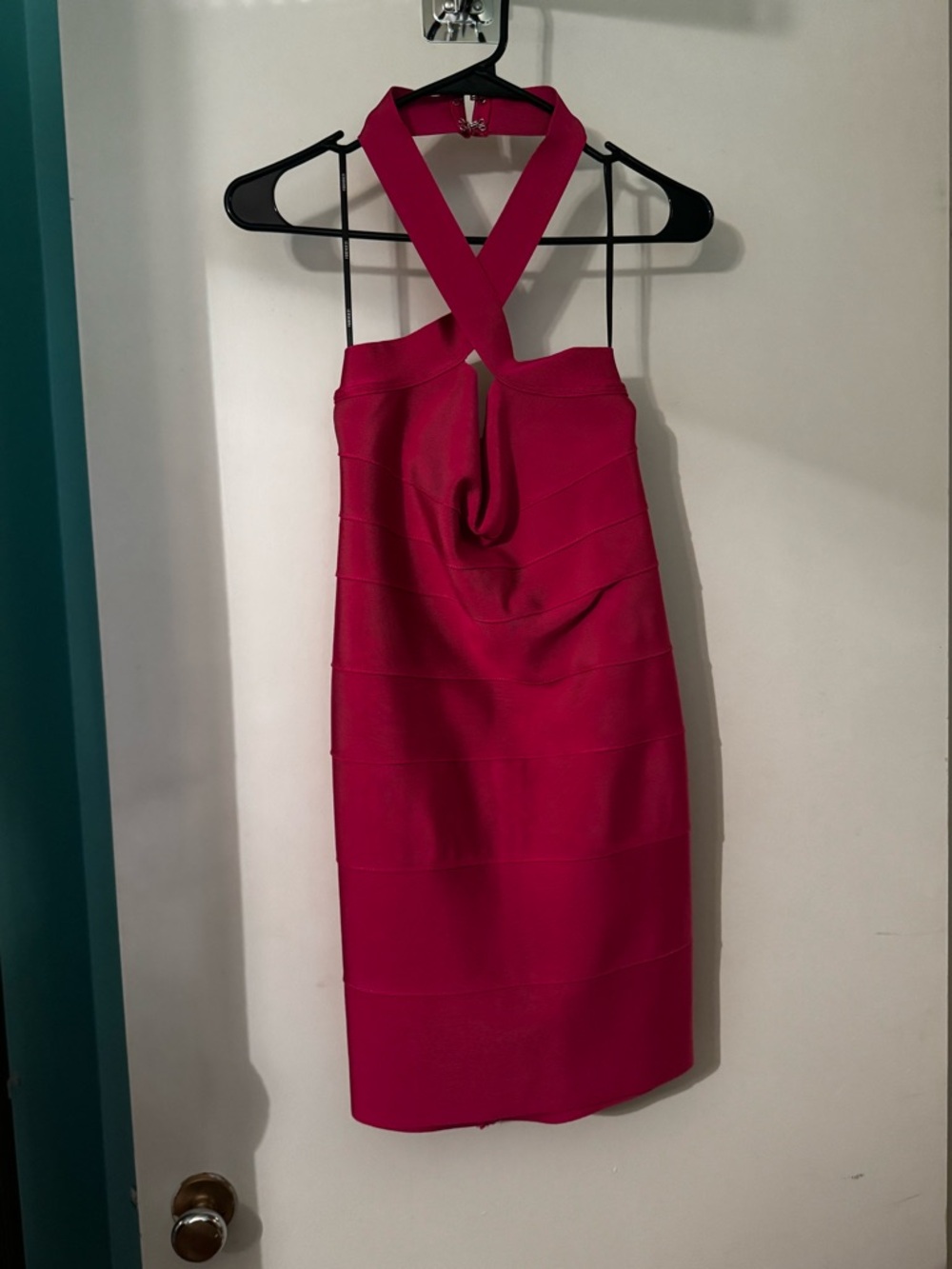 Herve Leger x Forever 21 Cross-Front Midi Sheath Dress in Hot Pink